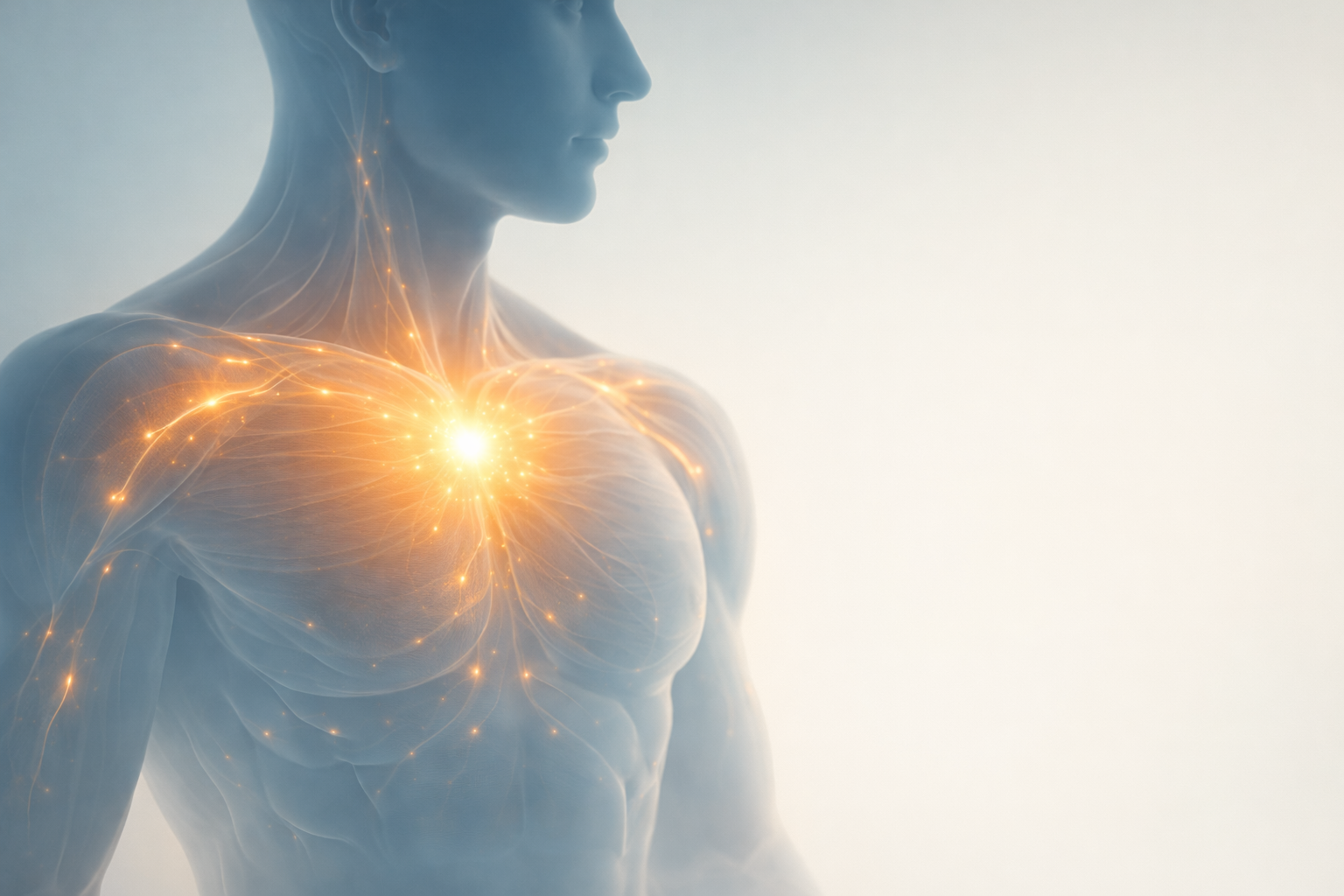 Menneskelig overkropp, lett lys i brystparti. Kreatin Monohydrat Live Longer